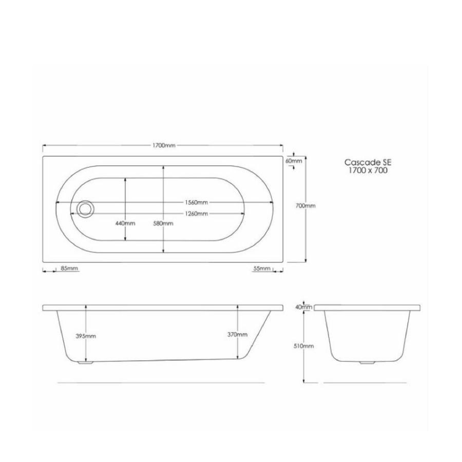 Tabor 1700 Straight Bath Suite - Grey Panel