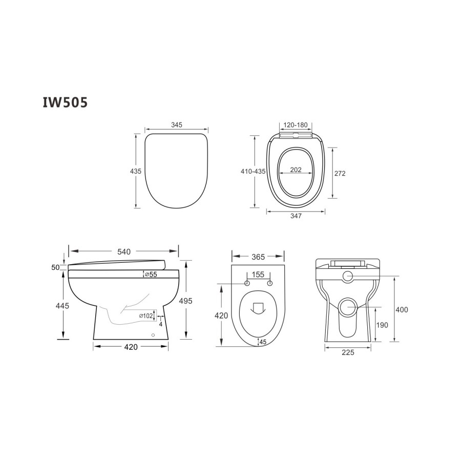 1050mm White Toilet and Sink Unit with Round Toilet - Classic