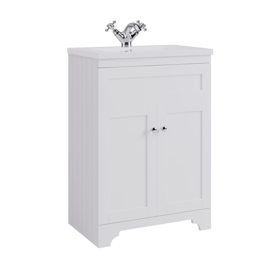 600mm White Freestanding Vanity Unit with Basin - Baxenden