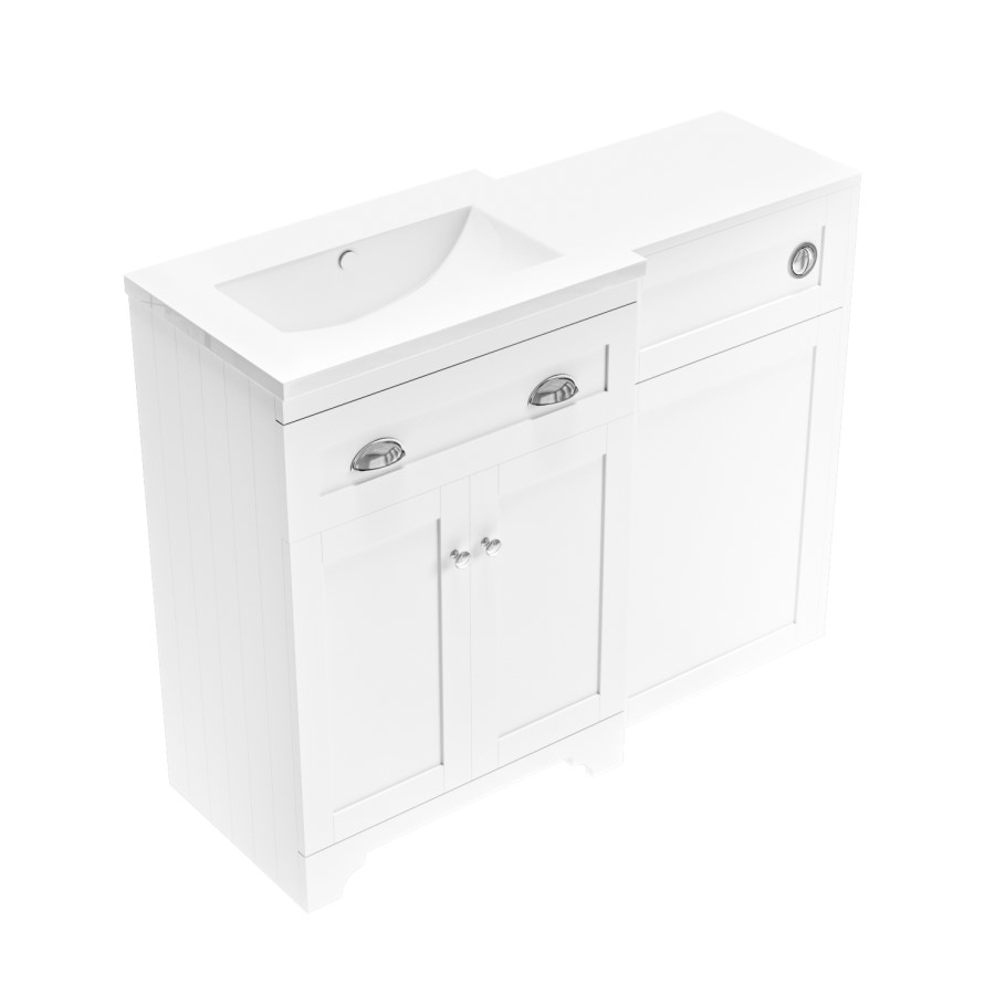 1100mm White Toilet and Sink Unit with Traditional Toilet - Baxenden