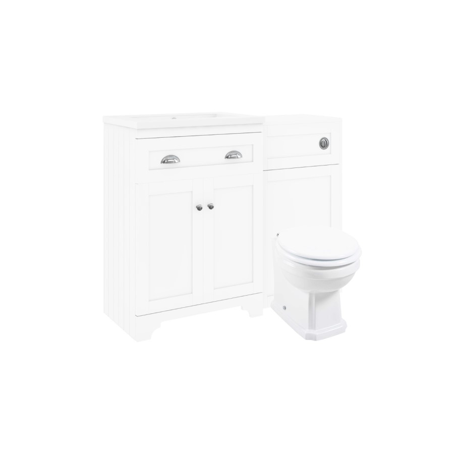 1100mm White Toilet and Sink Unit with Traditional Toilet - Baxenden