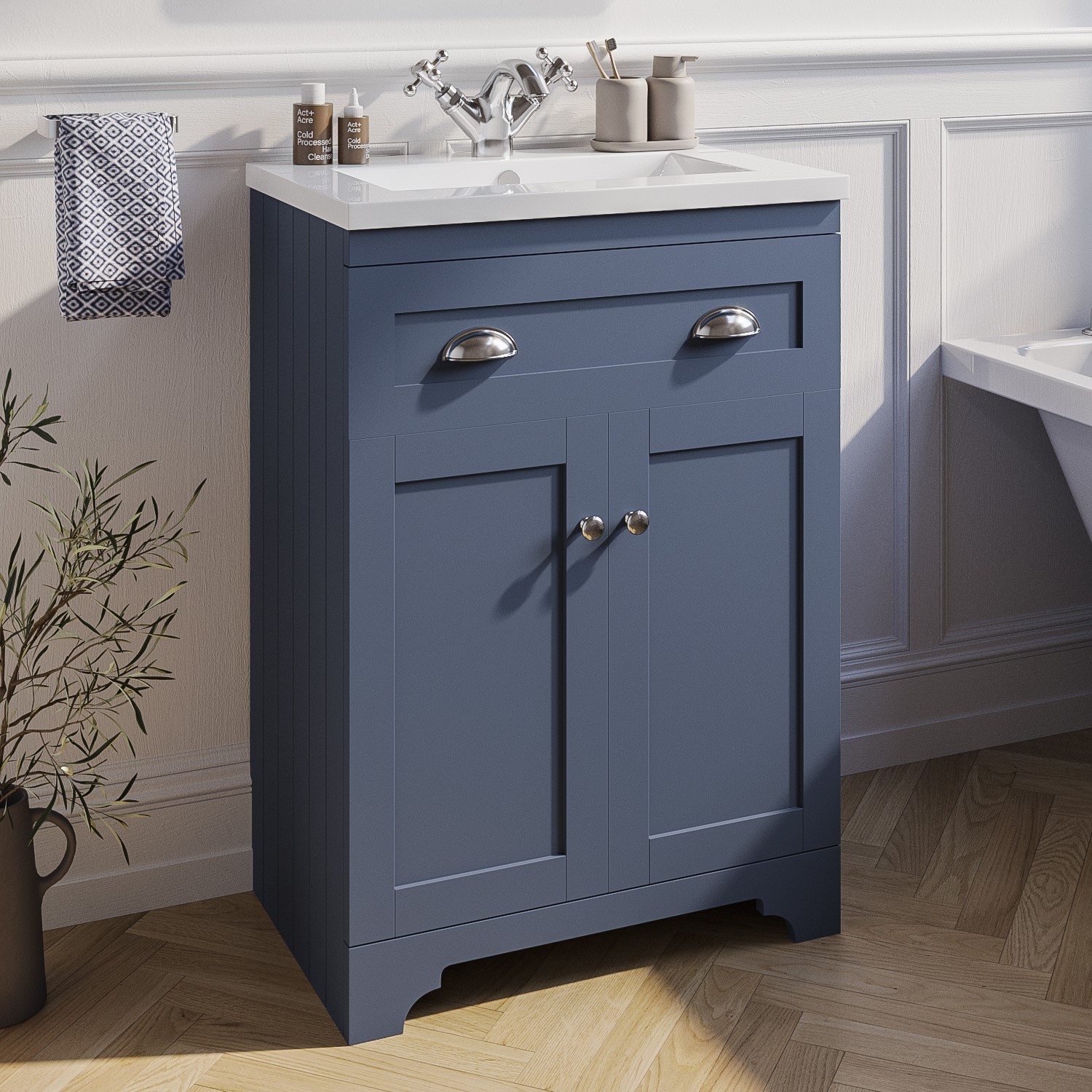 600mm Blue Freestanding Vanity Unit with Basin Baxenden Better