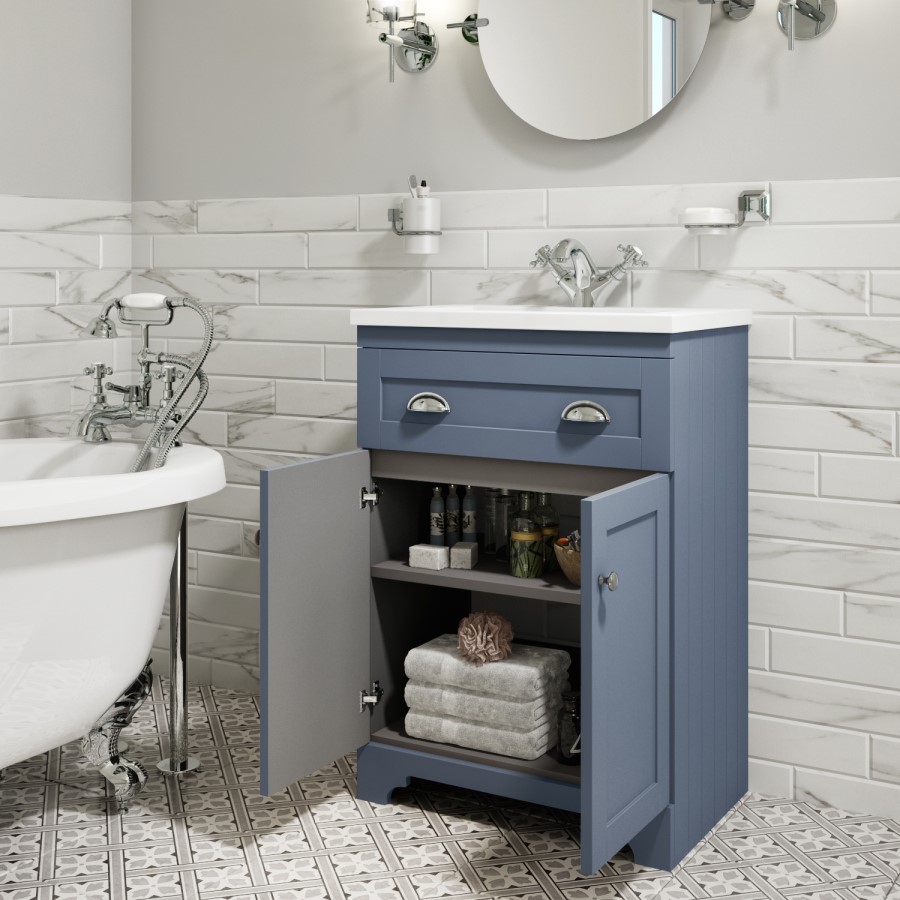 GRADE A2 - 600mm Blue Freestanding Vanity Unit with Basin - Baxenden