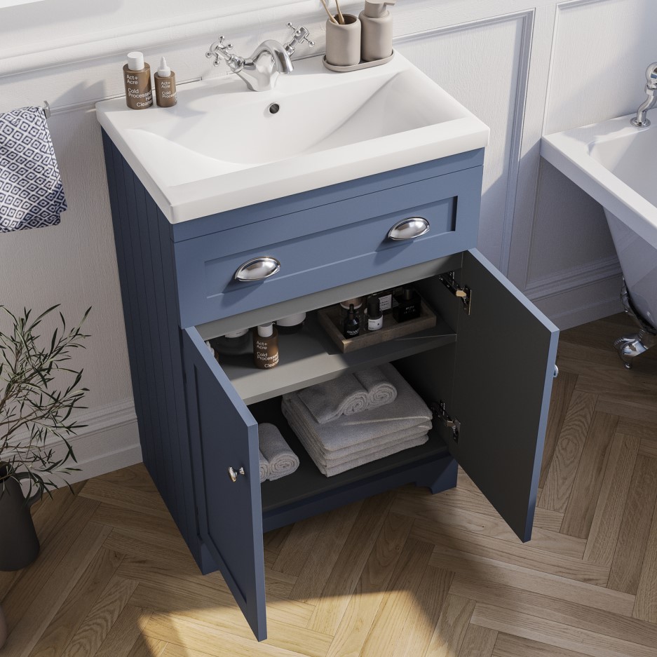 590mm Blue Freestanding Vanity Unit with Basin - Baxenden - Better ...