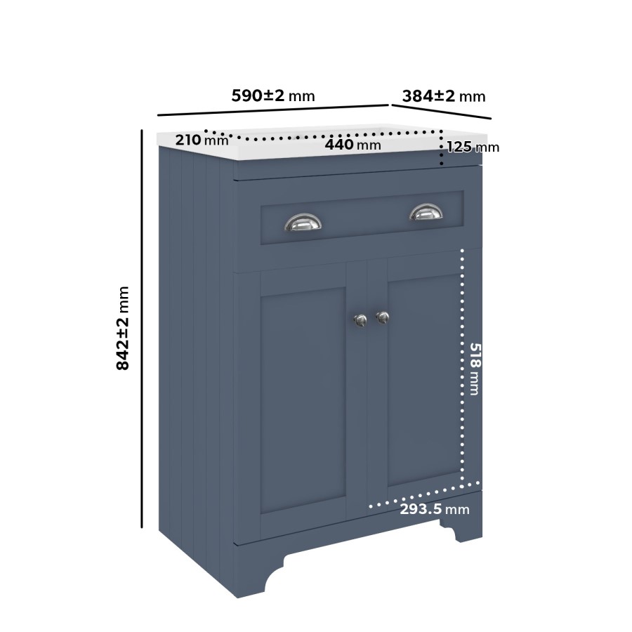 Grade A1 - 600mm Blue Freestanding Vanity Unit with Basin - Baxenden