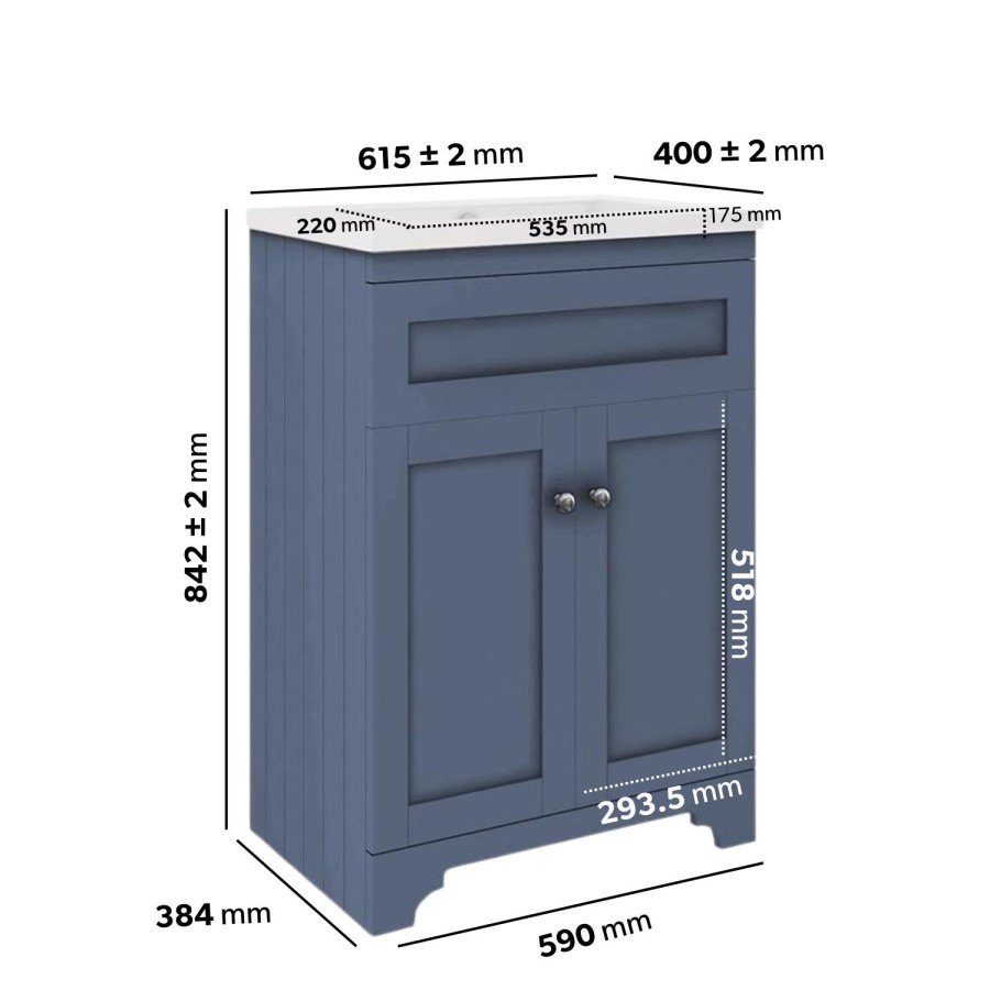 600mm Blue Freestanding Vanity Unit with Basin - Baxenden
