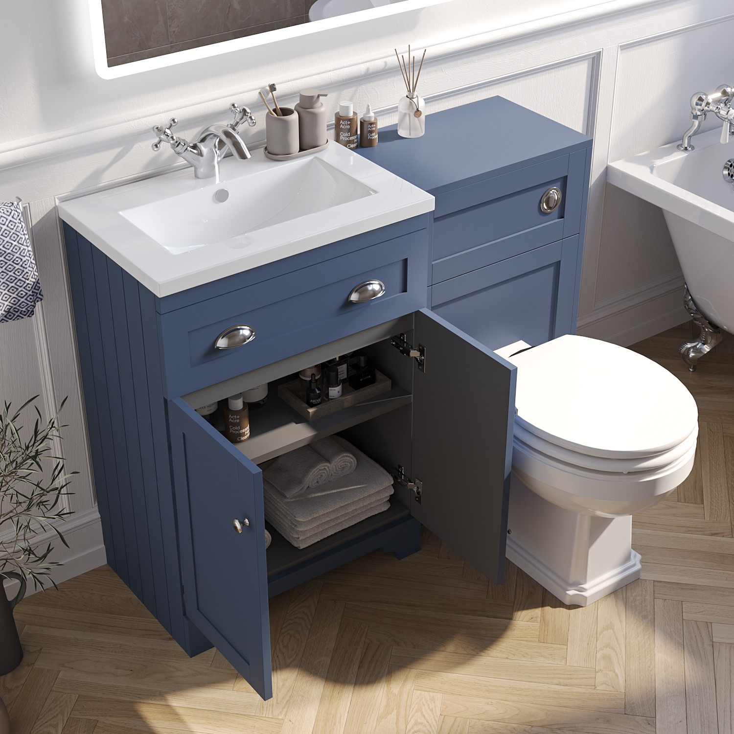 1100mm Blue Toilet and Sink Unit with Traditional Toilet - Baxenden ...