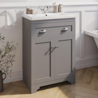 600mm Grey Freestanding Vanity Unit with Basin - Baxenden 600mm Grey Freestanding Vanity Unit with Basin - Baxenden
