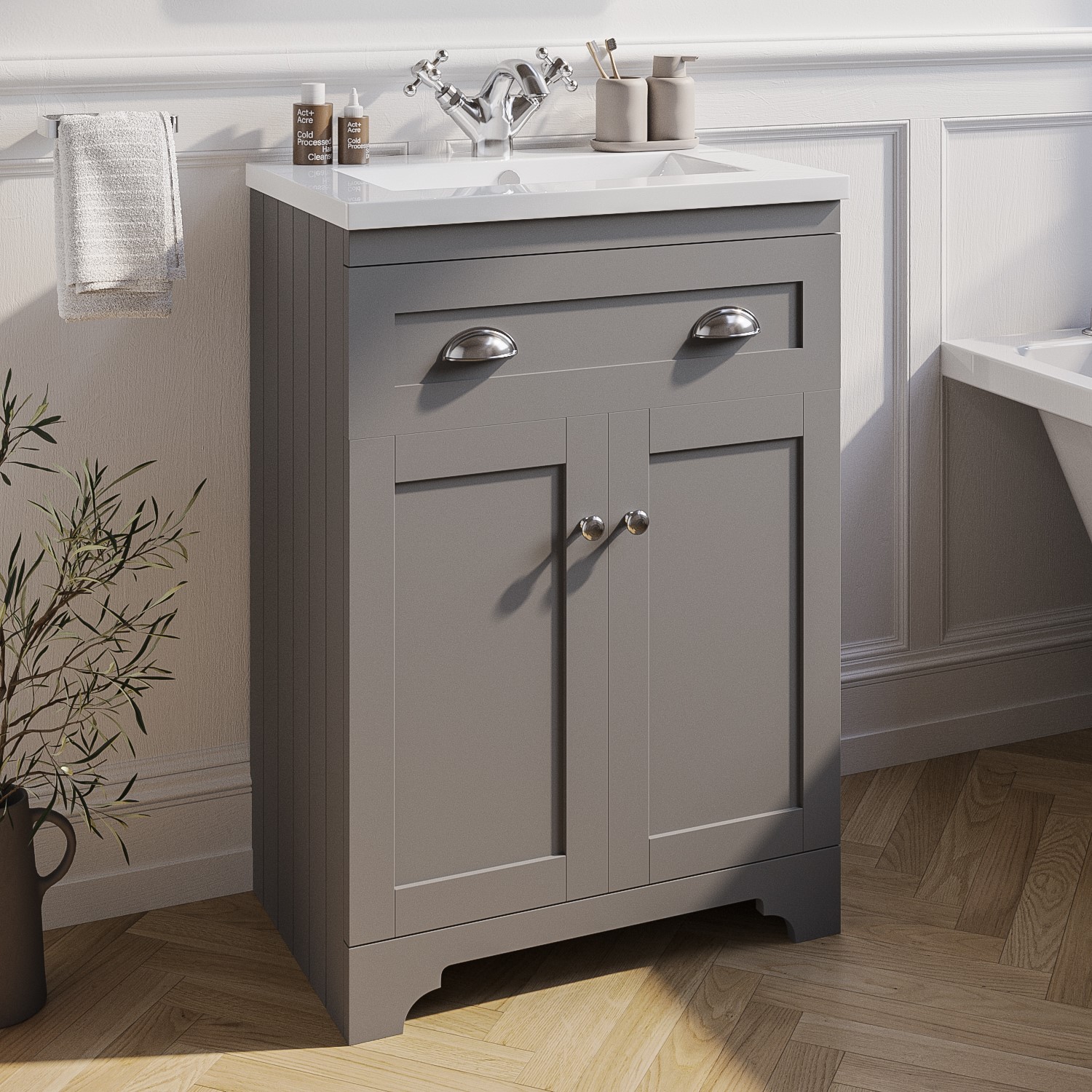 600mm Grey Freestanding Vanity Unit, Traditional Vanity Cabinets
