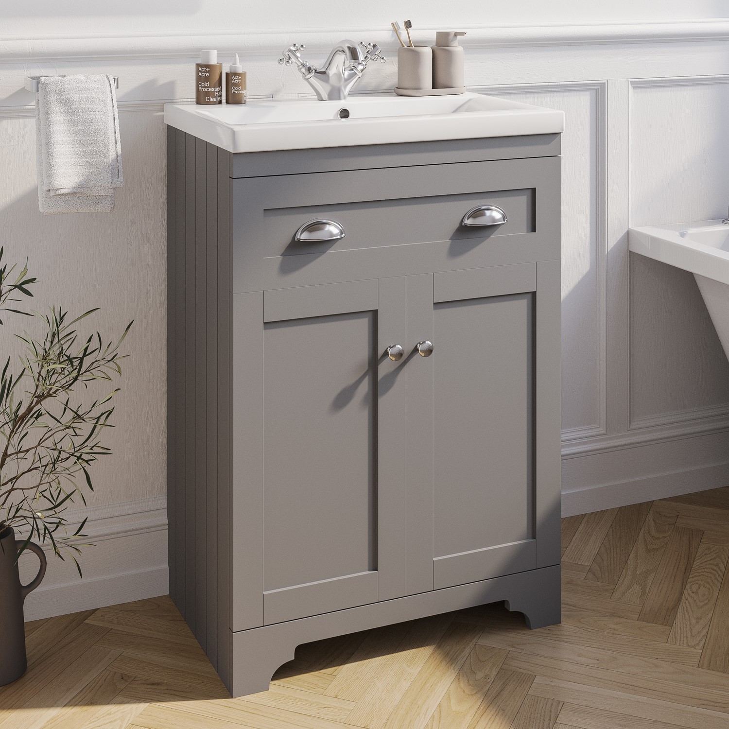 600mm Grey Freestanding Vanity Unit With Basin Baxenden Better 600mm Grey Freestanding Vanity Unit With Basin Baxenden Better