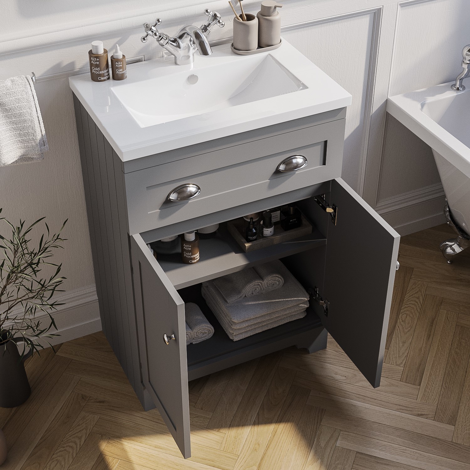 600mm Grey Freestanding Vanity Unit With Basin Baxenden Better Bathrooms