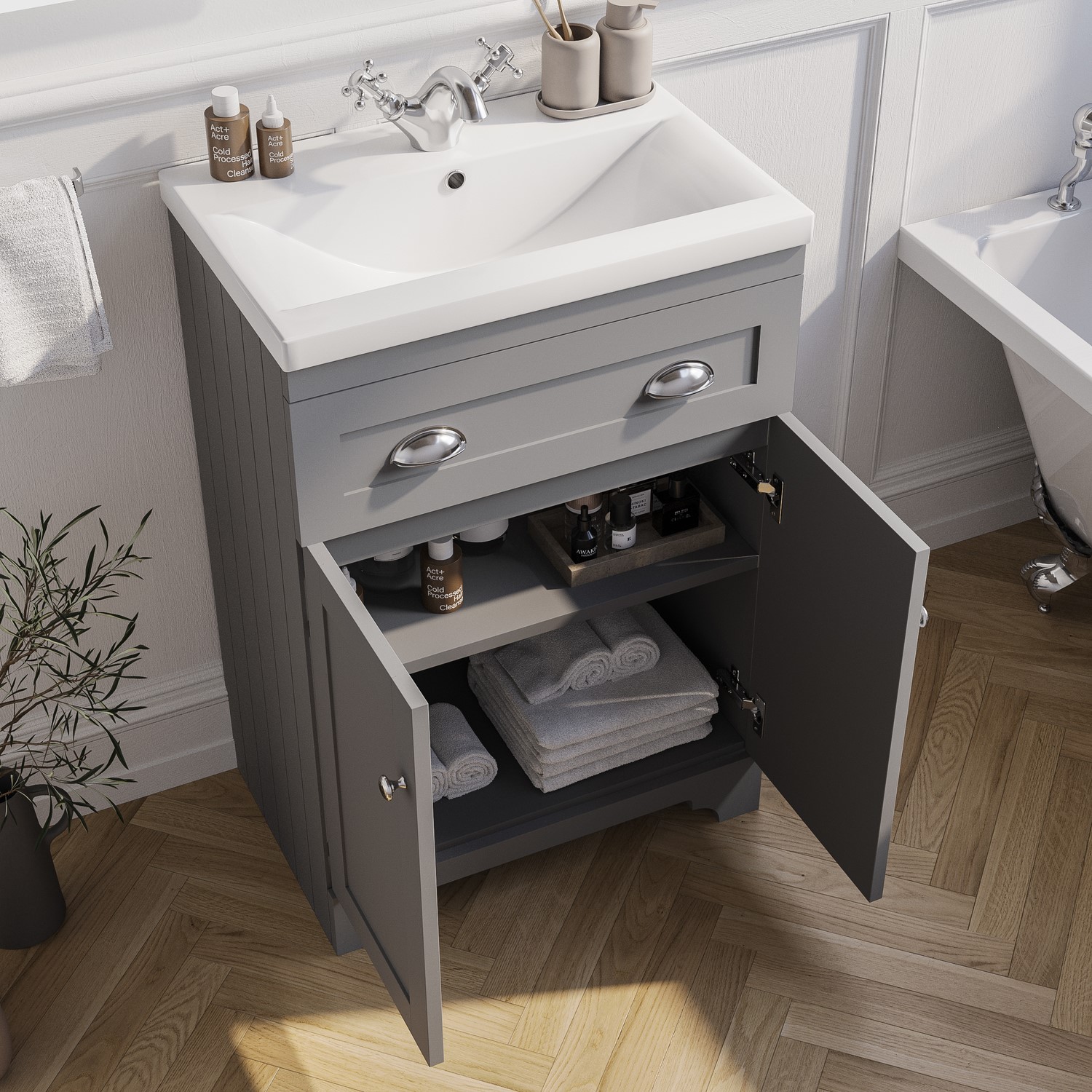 600mm Grey Freestanding Vanity Unit With Basin Baxenden Better 600mm Grey Freestanding Vanity Unit With Basin Baxenden Better