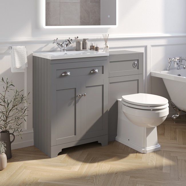 1100mm Grey Toilet and Sink Unit with Traditional Toilet - Baxenden