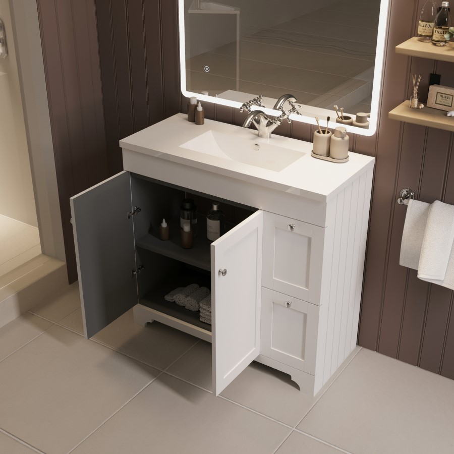 900mm White Freestanding Vanity Unit with Basin - Baxenden