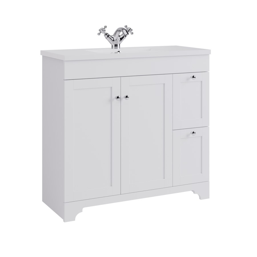 900mm White Freestanding Vanity Unit with Basin - Baxenden