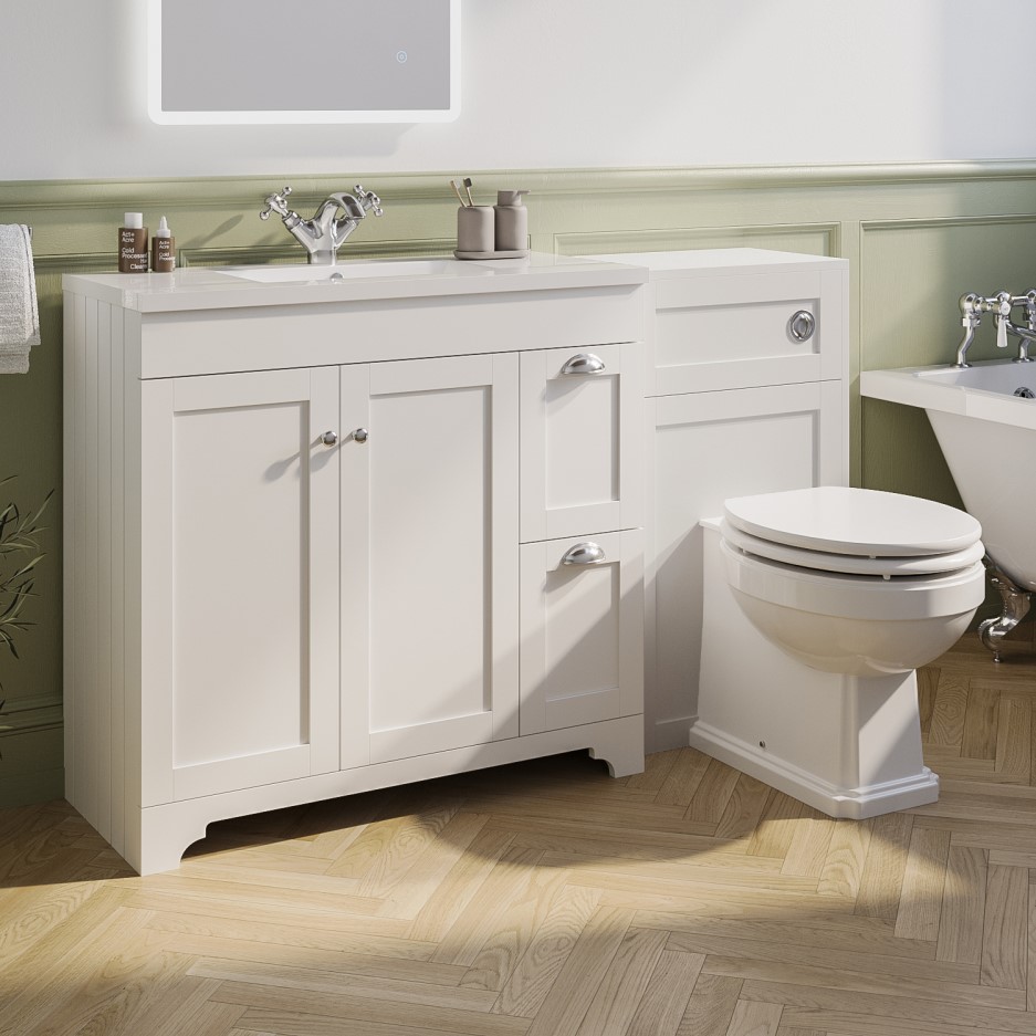 1400mm Toilet and Basin Combination Unit Traditional Toilet White
