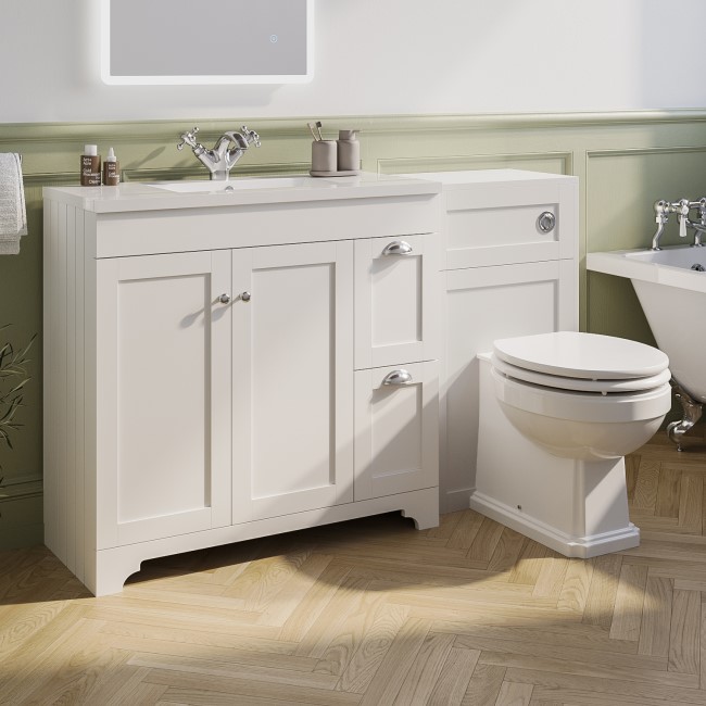 1400mm White Toilet and Sink Unit with Traditional Toilet- Baxenden