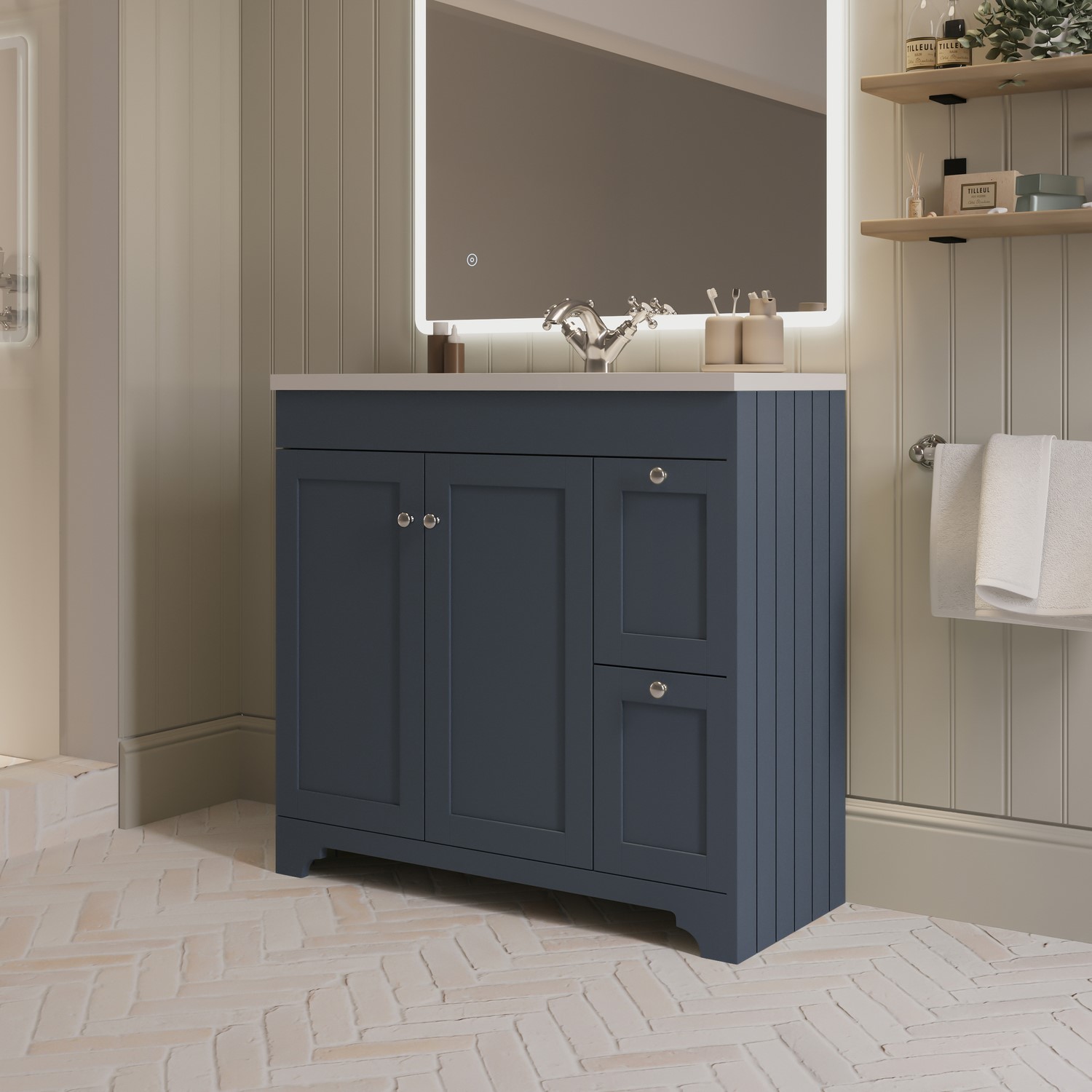 Baxenden Blue 900Mm Freestanding Vanity Unit With Basin