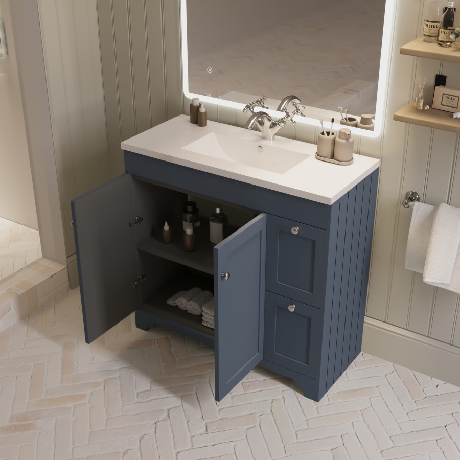 900mm Blue Freestanding Vanity Unit with Basin - Baxenden
