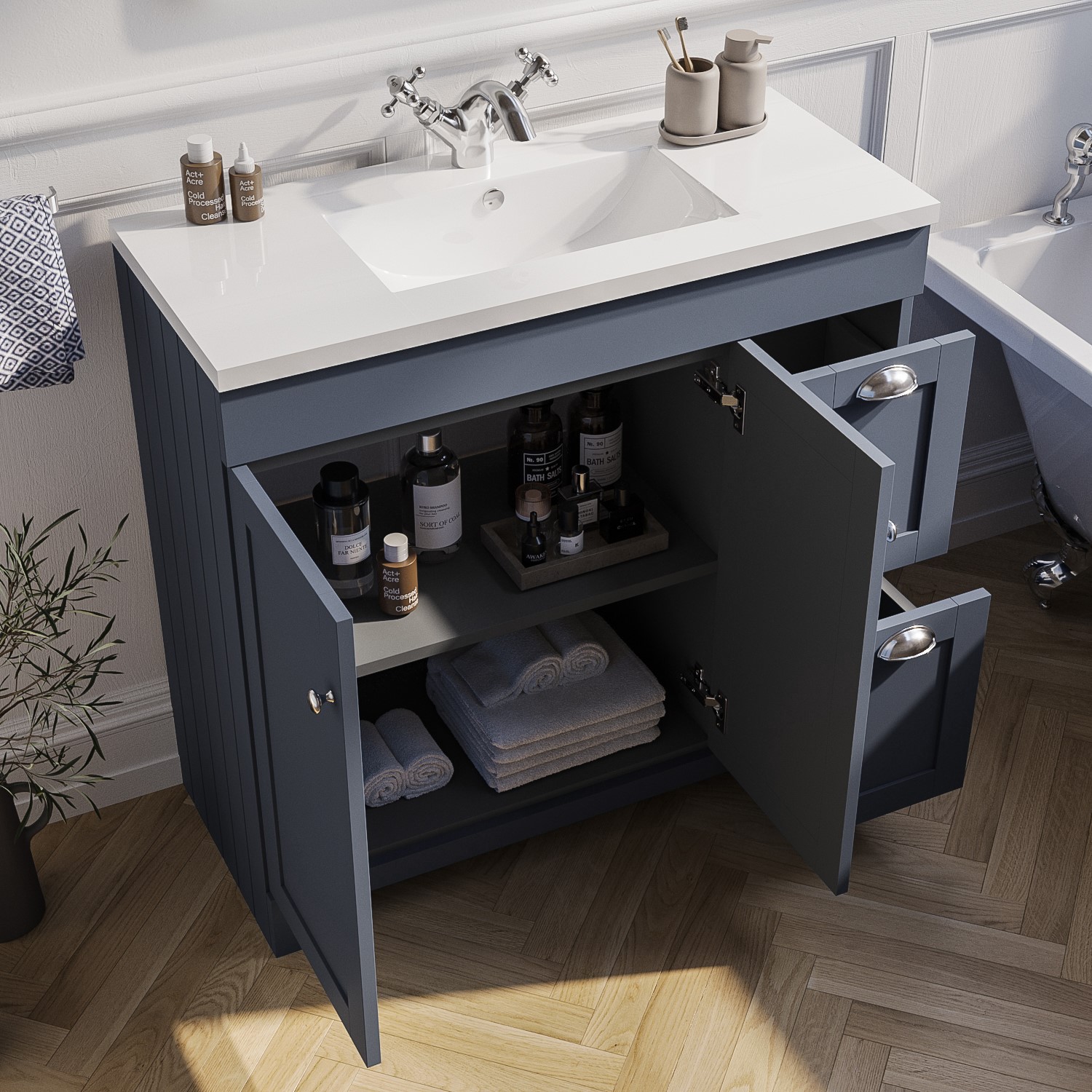 900mm Blue Freestanding Vanity Unit with Basin - Baxenden - Better ...