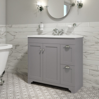 Grade A2 - 900mm Grey Freestanding Vanity Unit with Basin - Baxenden