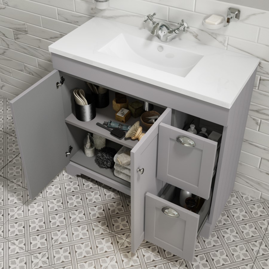 Grade A2 - 900mm Grey Freestanding Vanity Unit with Basin - Baxenden