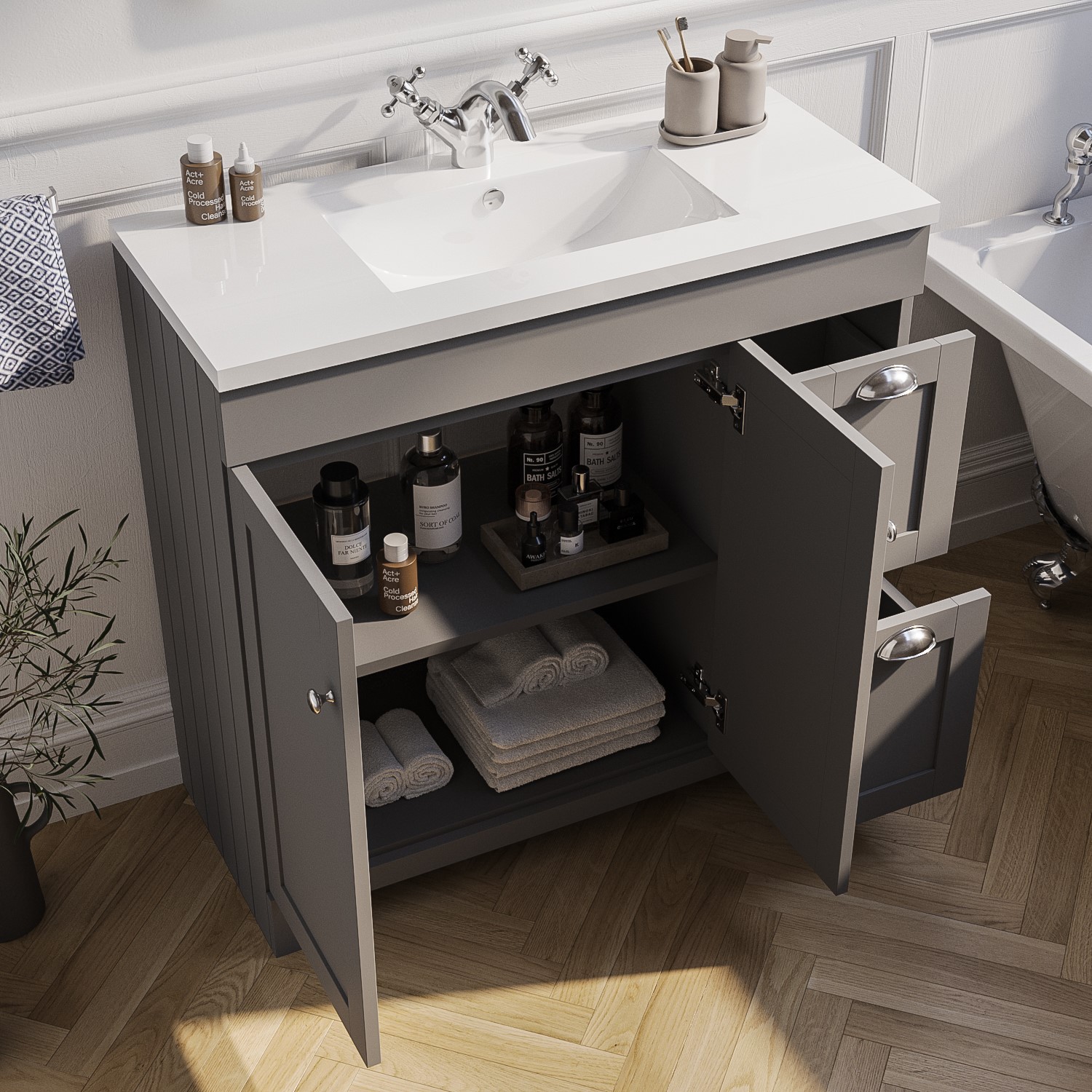 900mm Grey Freestanding Vanity Unit With Basin Baxenden Better Bathrooms 900mm Grey Freestanding Vanity Unit With Basin Baxenden Better Bathrooms