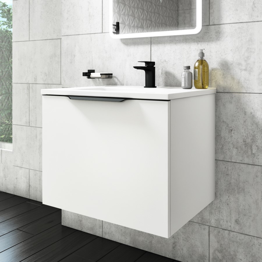 Grade A1 - 600mm White Wall Hung Vanity Unit with Gloss Basin - Sion