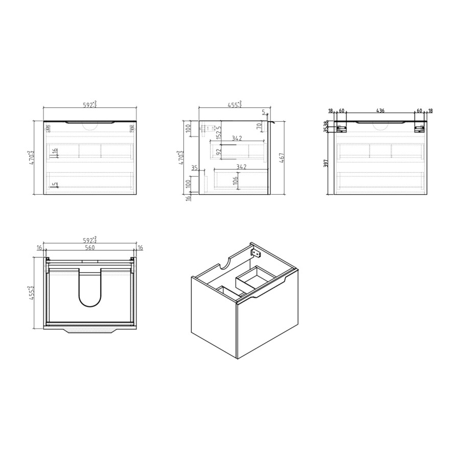 Grade A1 - 600mm White Wall Hung Vanity Unit with Gloss Basin - Sion