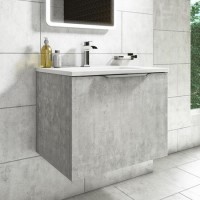 600mm Concrete Effect Wall Hung Vanity Unit with Matt Basin - Sion