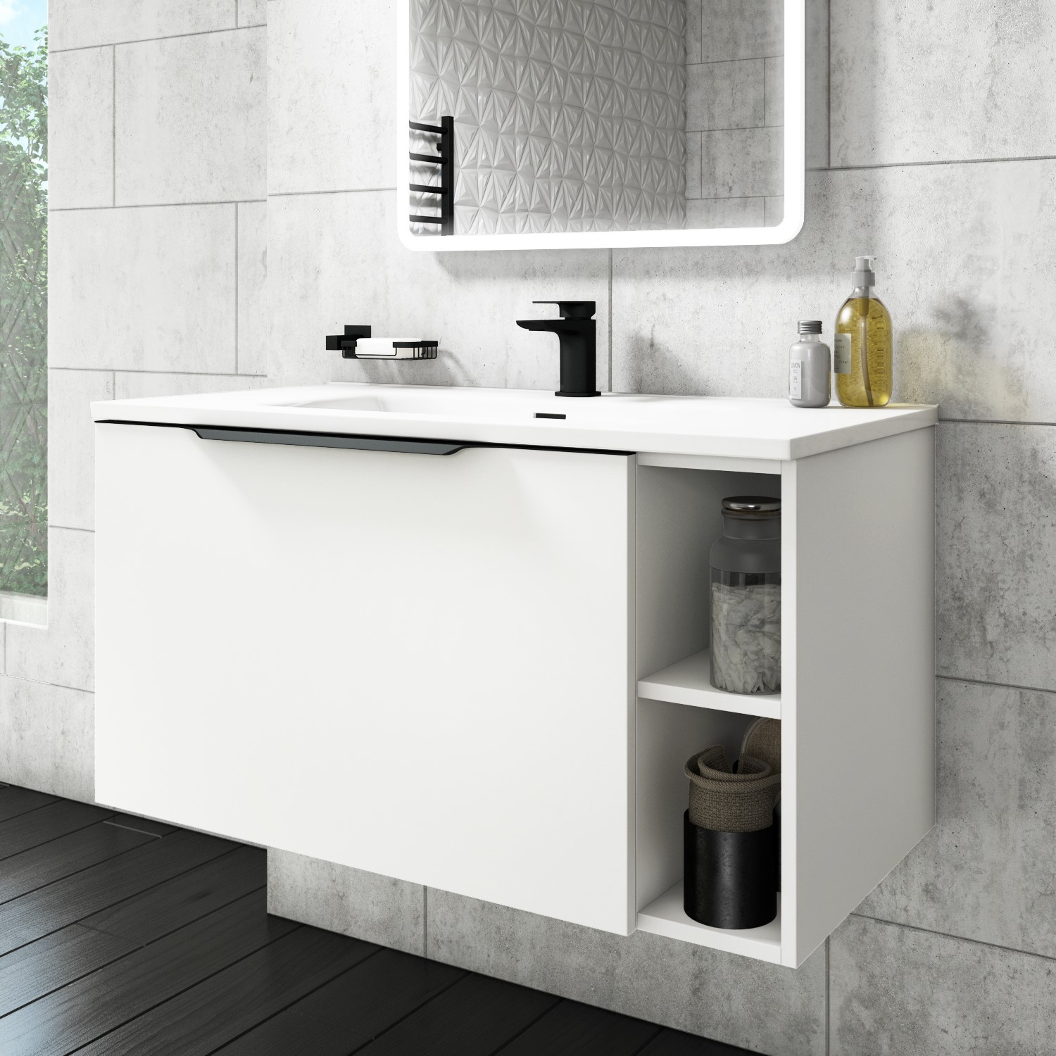 900mm White Wall Hung Vanity Unit With, Wall Mounted Vanity Units For Bathroom