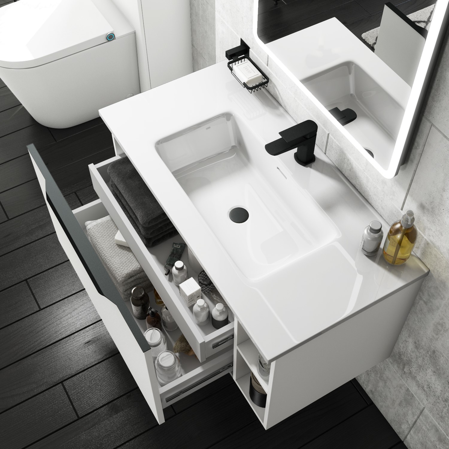 900mm White Wall Hung Vanity Unit With, Black And White Bathroom Vanity Units