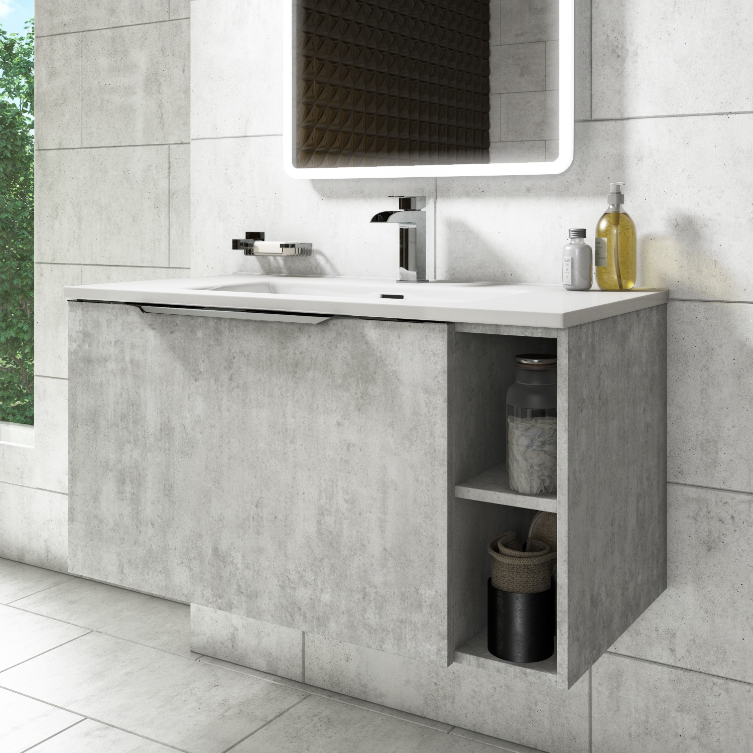 900mm Grey Wall Hung Vanity Unit With, Concrete Bathroom Vanity