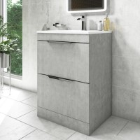 600mm Concrete Effect Freestanding Vanity Unit with Gloss Basin - Sion 600mm Concrete Effect Freestanding Vanity Unit with Gloss Basin - Sion