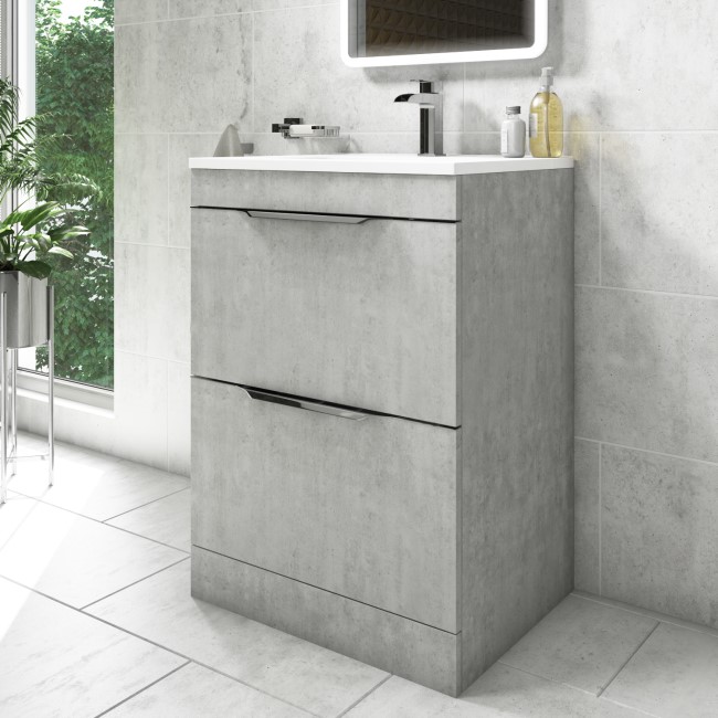 GRADE A1 - 594mm Grey Freestanding Vanity Unit with Basin - Sion
