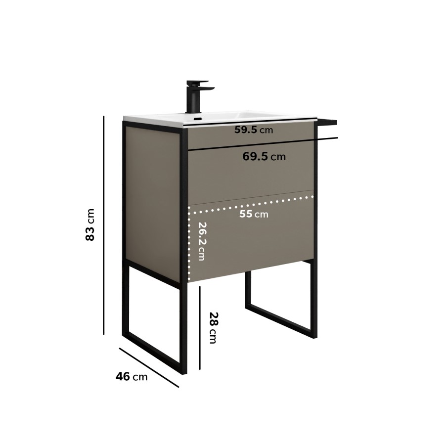 700mm Brown Freestanding Vanity Unit with Basin - Nero