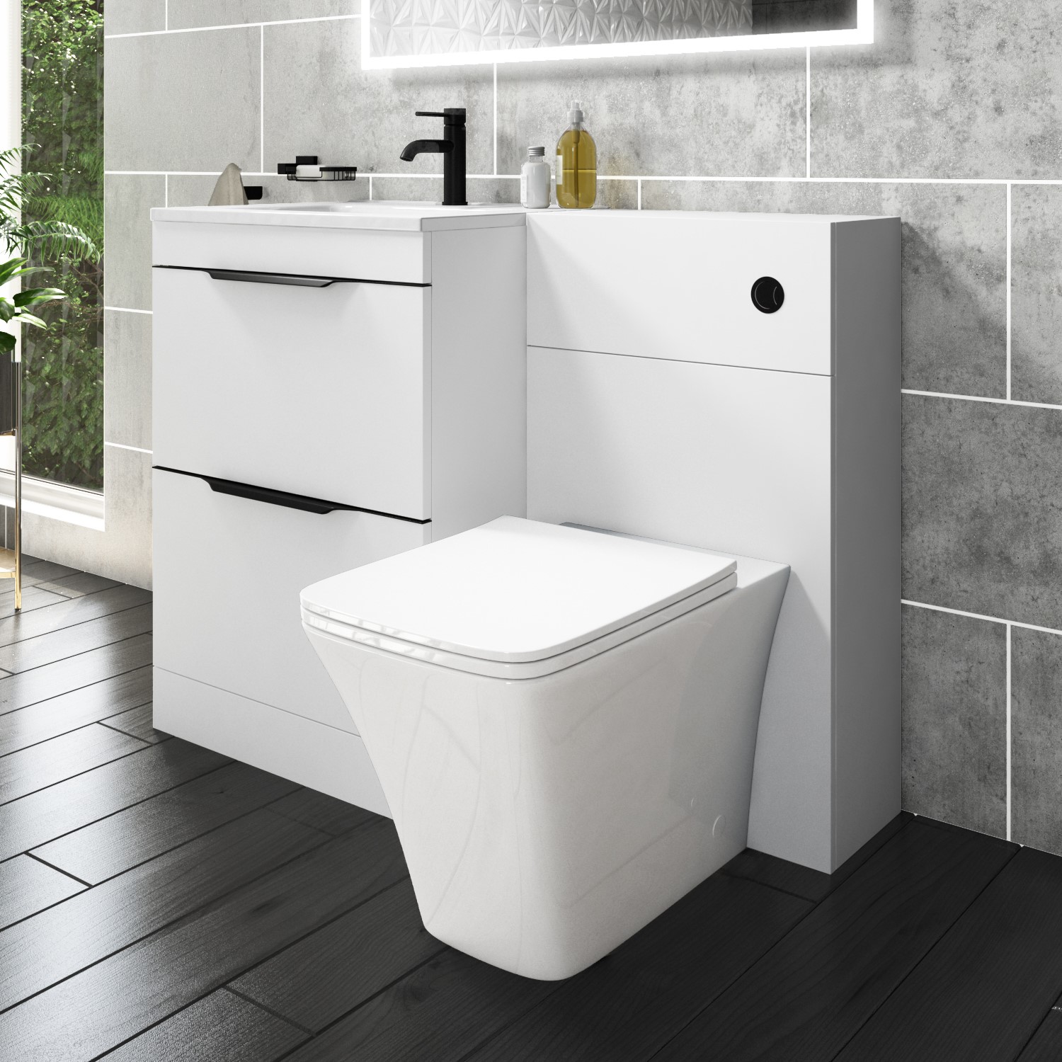 1100mm White Toilet and Sink Unit with Square Toilet - Sion