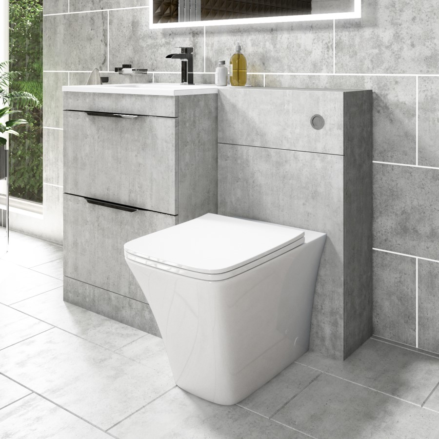 1100mm Concrete Effect Toilet and Sink Unit with Square Toilet - Sion