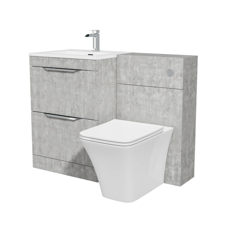 1100mm Concrete Effect Toilet and Sink Unit with Square Toilet - Sion