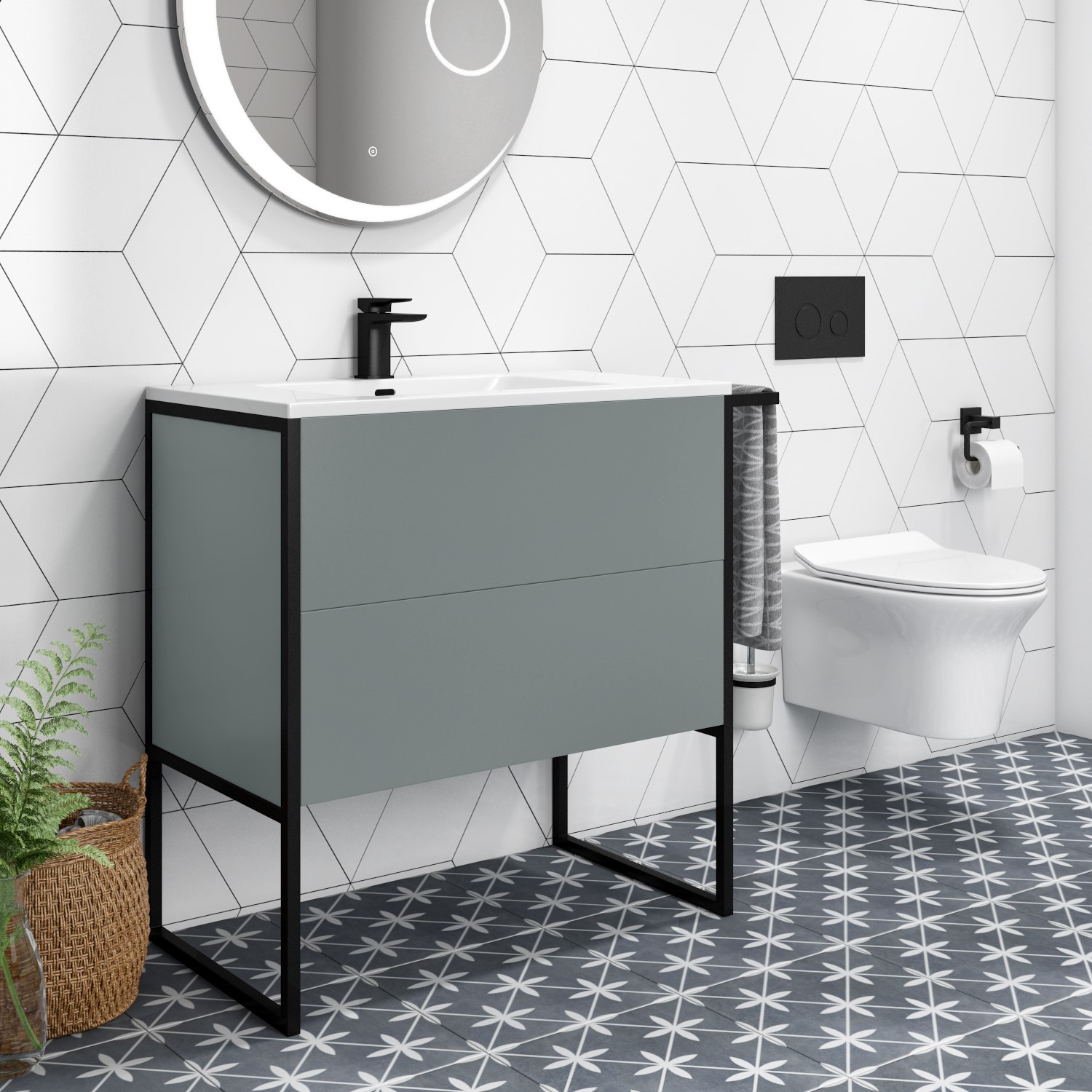 1000mm Grey Freestanding Vanity Unit With Basin Nero Better Bathrooms 1000mm Grey Freestanding Vanity Unit With Basin Nero Better Bathrooms