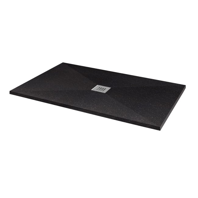 Silhouette Black Sparkle 1400 x 800 Rectangular Ultra Low Profile Tray with waste