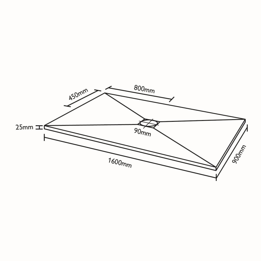 Ultra Low Profile Rectangular Shower Tray 1600 x 900mm Stone Resin - Silhouette