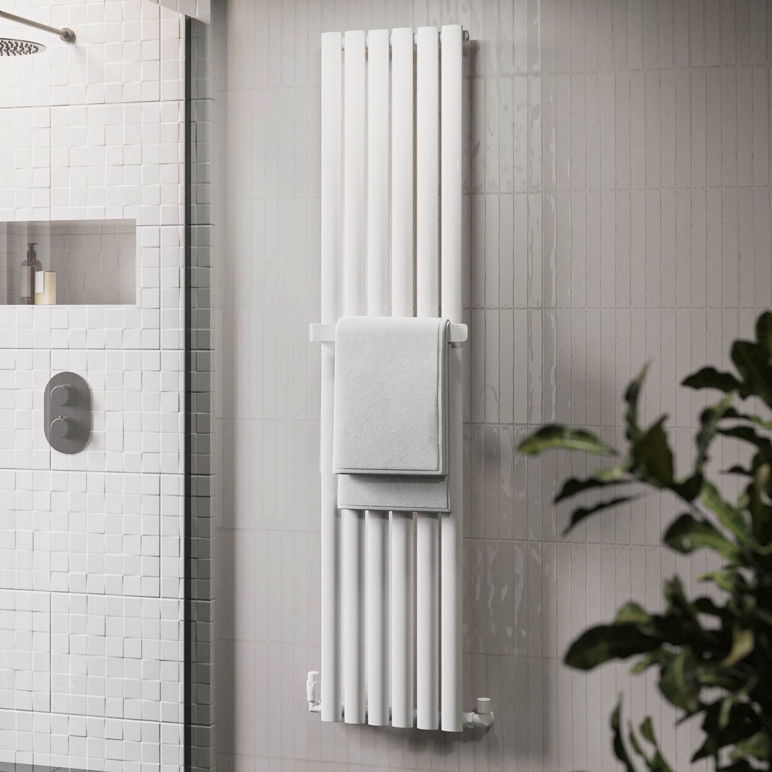 White Vertical Single Panel Radiator with Towel Bar 1600 x 360mm ...