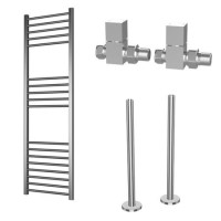 Chrome Towel Radiator 1600 x 500mm with Pipe Kit and Straight Valves - Sahara