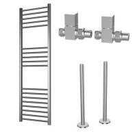 Chrome Towel Radiator 1600 x 600mm with Pipe Kit and Straight Valves - Sahara