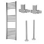 Chrome Towel Radiator 1600 x 600mm with Pipe Kit and Straight Valves - Sahara