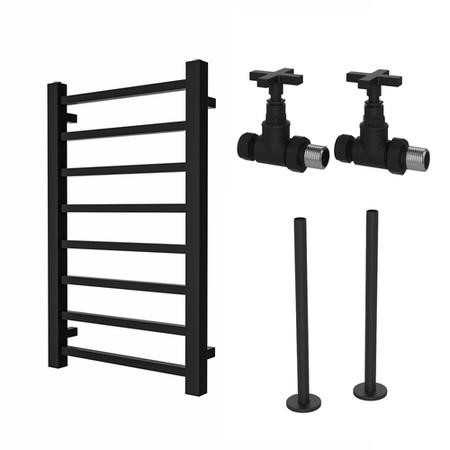 Black Towel Radiator 800 x 500mm with Pipe Kit and Straight Valves ...