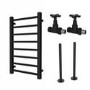 Black Towel Radiator 800 x 500mm with Pipe Kit and Straight Valves - Sonoran