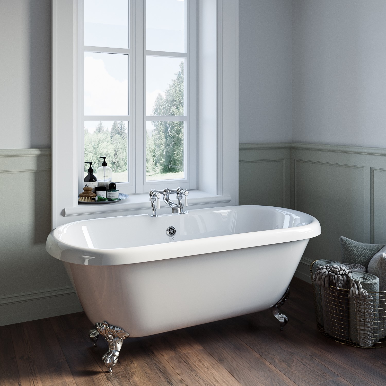 Park Royal White Freestanding Double Ended Roll Top Bath With Chrome Feet 1515 X 740Mm