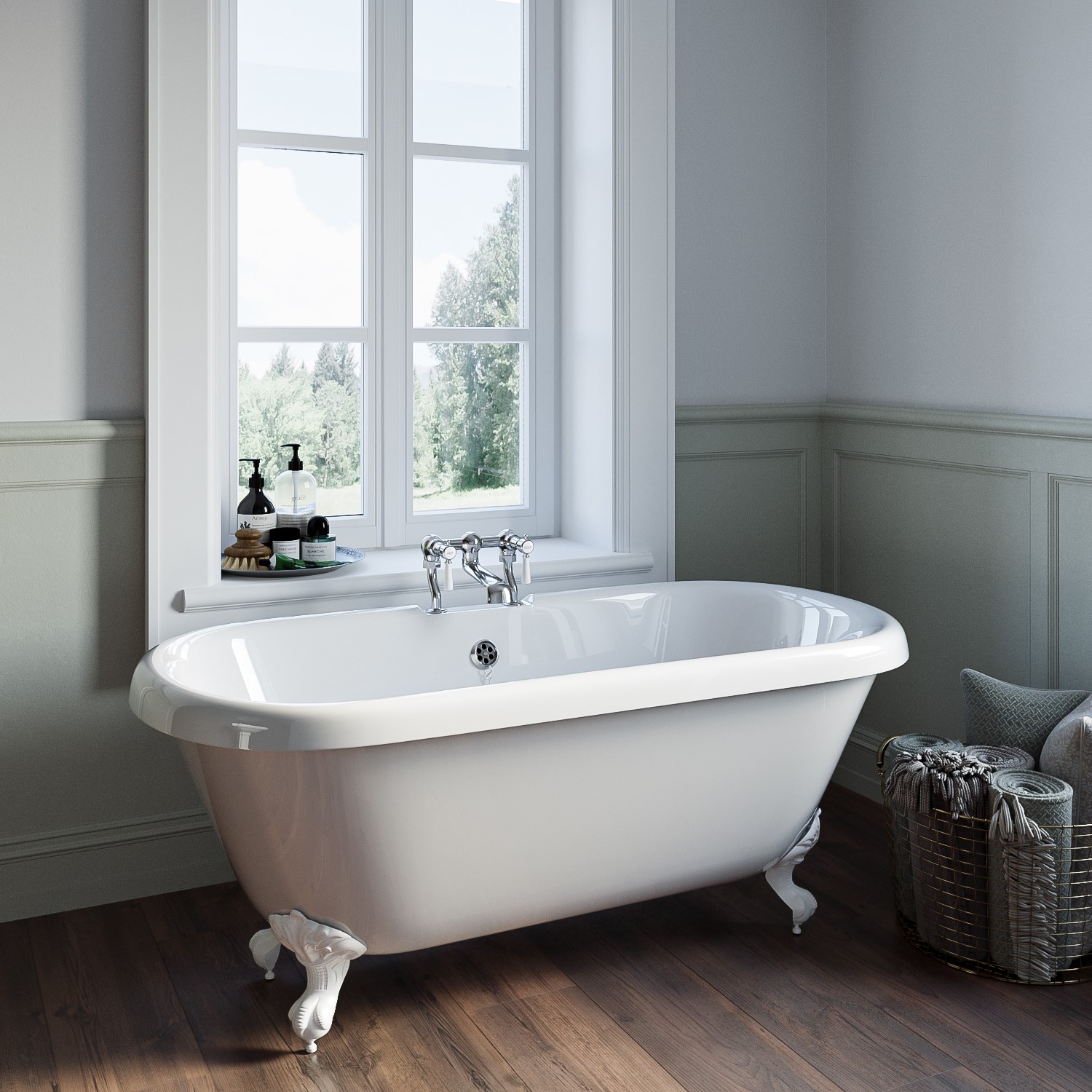 Park Royal White Freestanding Double Ended Roll Top Bath With Feet 1515 X 740Mm